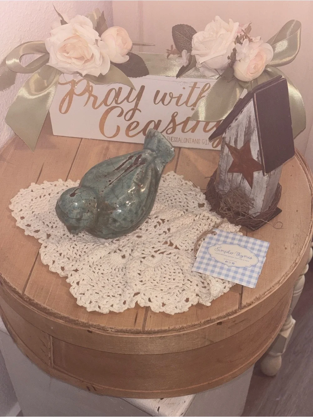 Hand Crafted Scripture Floral Sign Pray Without Ceasing Cream Florals Final Sale